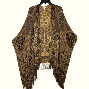 Women's decorative shawl. One size.  Gold, sage, brown and hints of gold.